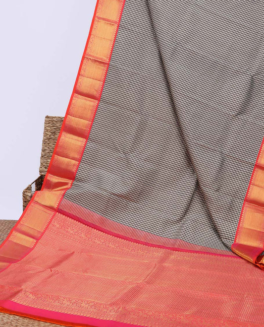 Multi-color checked kancheepuram silksaree,contrast manga steeped pallu & border salngai,muthu,zari stripes,yaanai,manga