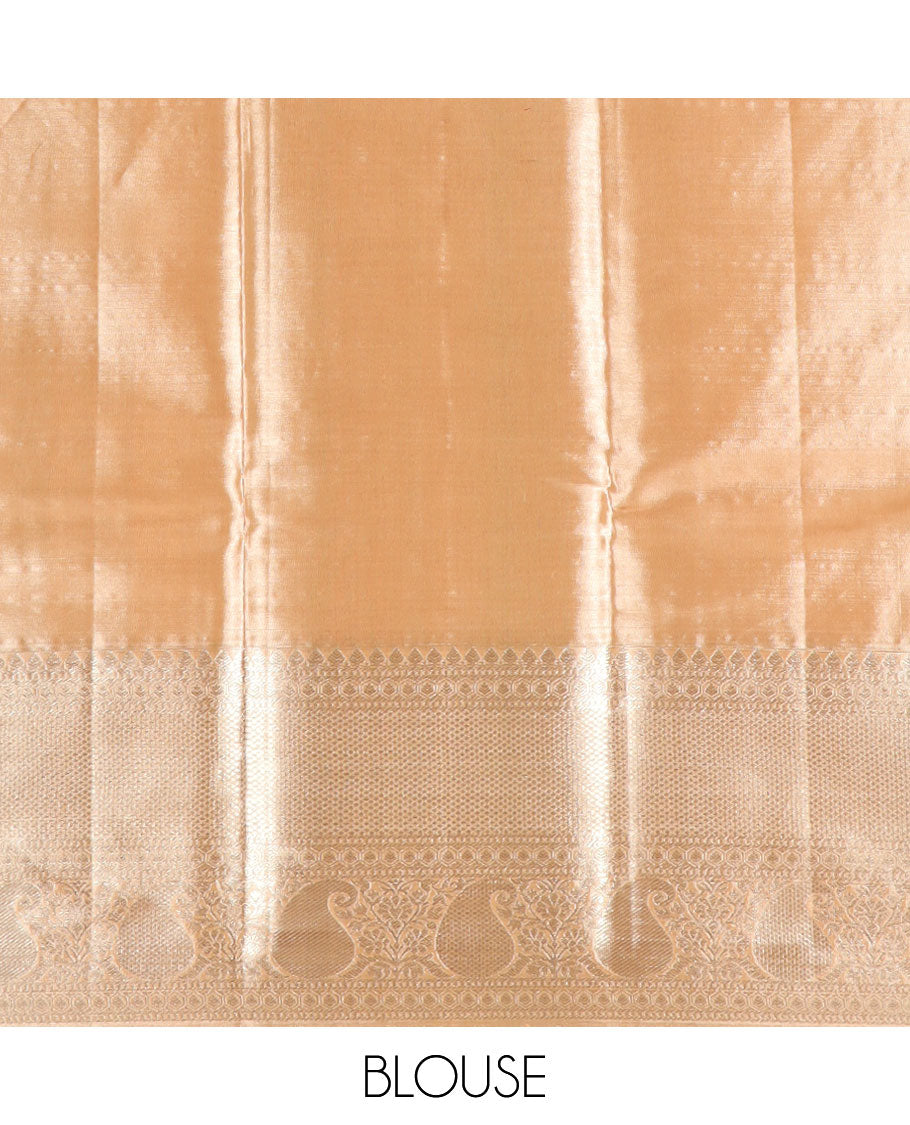 Multi-color jacquard tissue silksaree,contrast jaal pallu & border of thilakam mokku,muthu,mayil kann, manga & poun