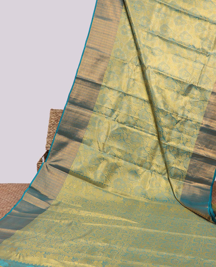 Blue jacquard kancheepuram tissue silksaree,contrast border of jaal design & floral jaal pallu