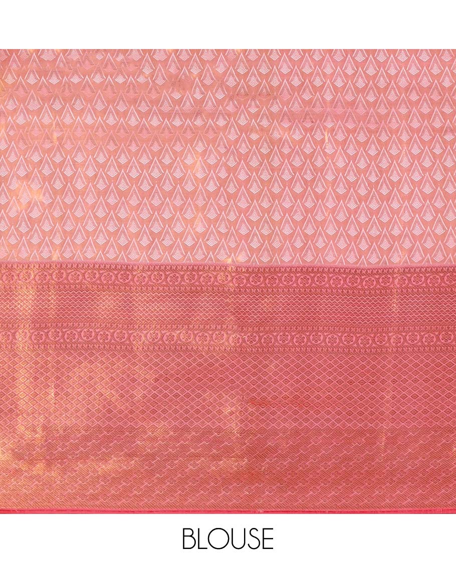 Pink jacquard kancheepuram tissue silksaree,contrast jaal pallu & border of kodi visiry,lavangam,kuyil kann & jaal