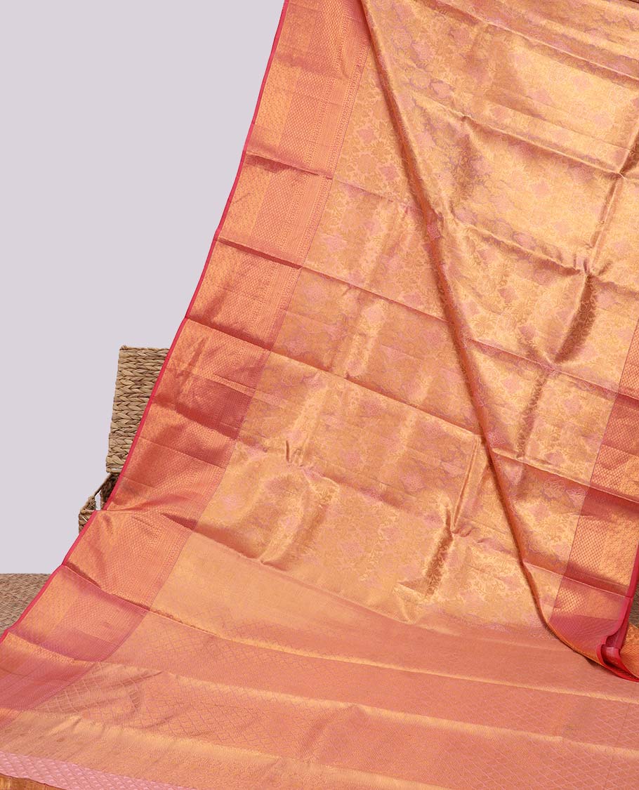 Pink jacquard kancheepuram tissue silksaree,contrast jaal pallu & border of kodi visiry,lavangam,kuyil kann & jaal