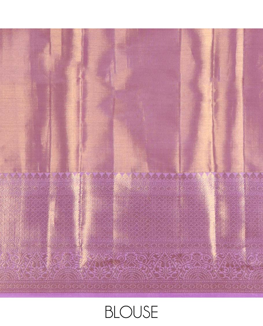 Pink jacquard kancheepuram tissue silksaree, contrast traditional zari design border & intricately designed pallu