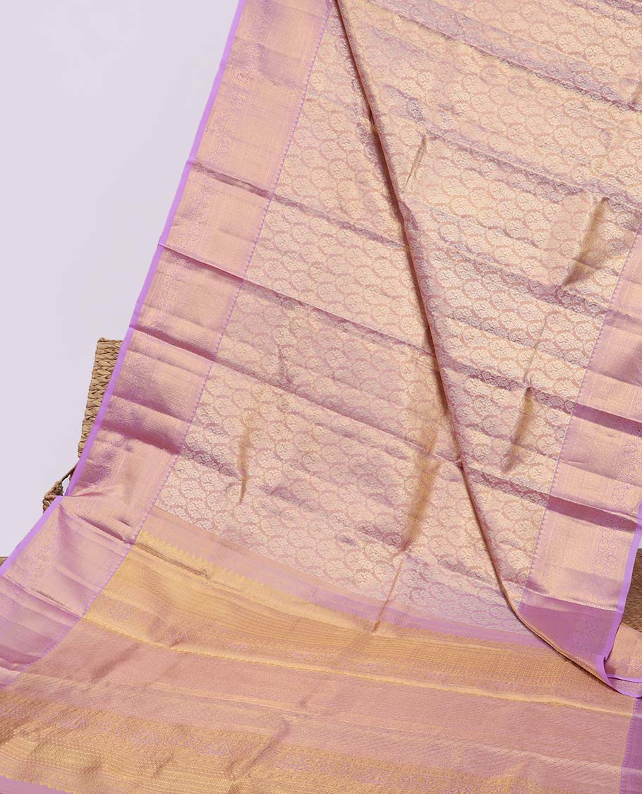 Pink jacquard kancheepuram tissue silksaree, contrast traditional zari design border & intricately designed pallu