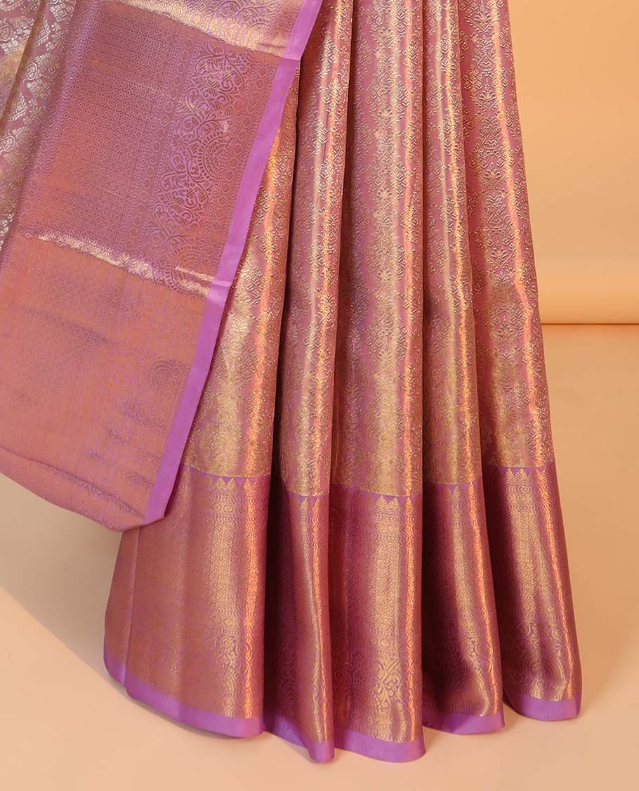 Pink jacquard kancheepuram tissue silksaree, contrast traditional zari design border & intricately designed pallu