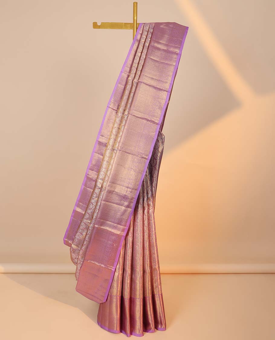 Pink jacquard kancheepuram tissue silksaree, contrast traditional zari design border & intricately designed pallu