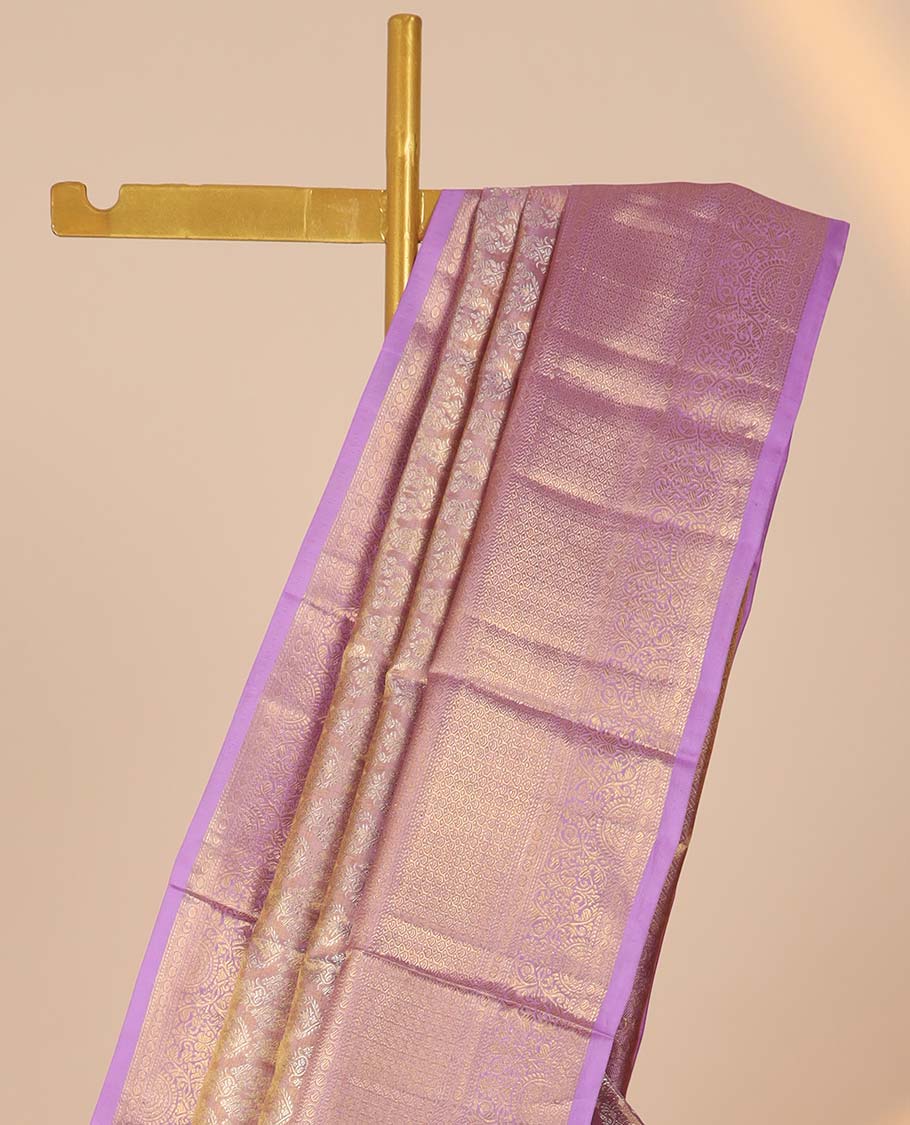 Pink jacquard kancheepuram tissue silksaree, contrast traditional zari design border & intricately designed pallu
