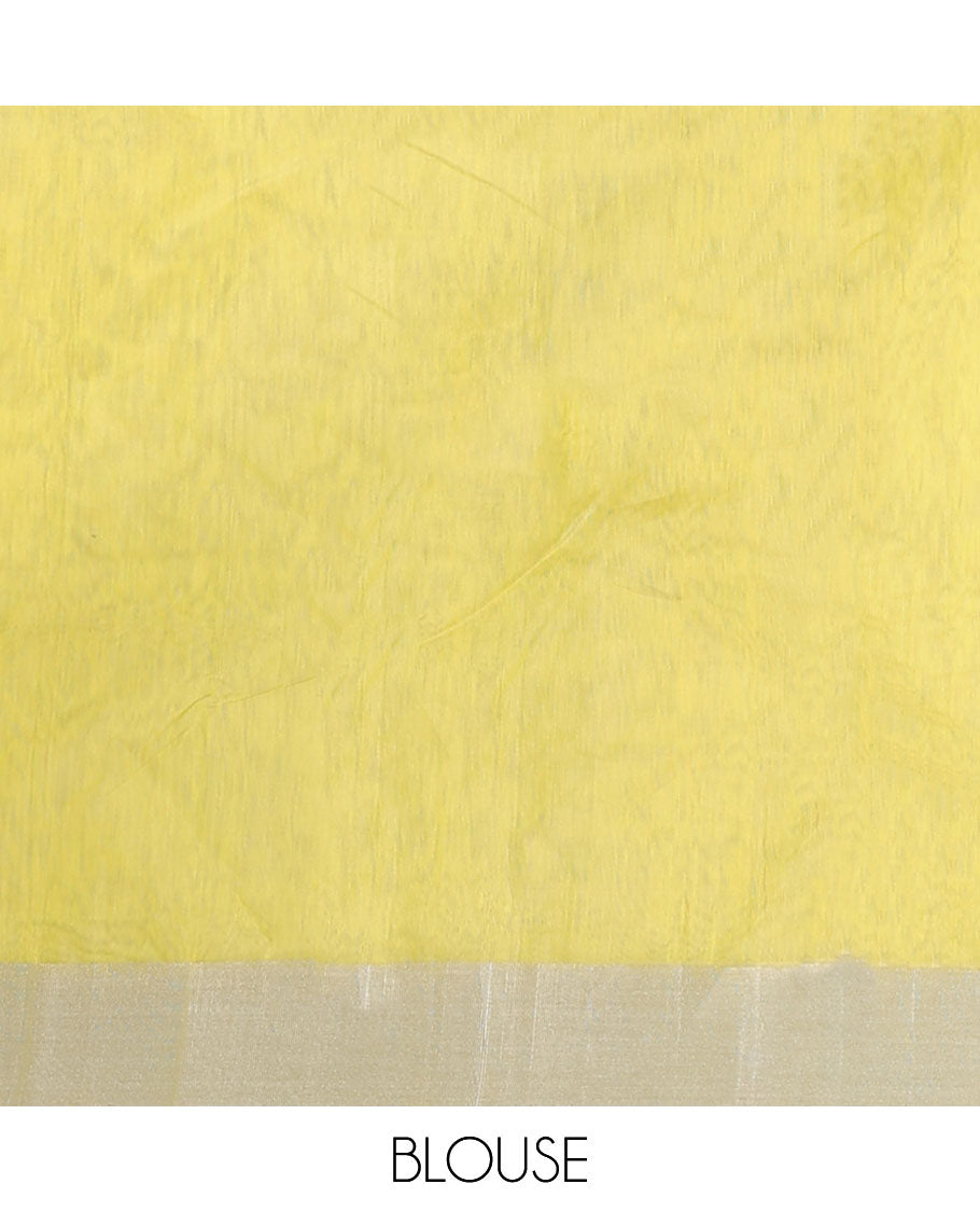 Yellow Chanderi cotton saree with buttas, plain border & floral zari design pallu