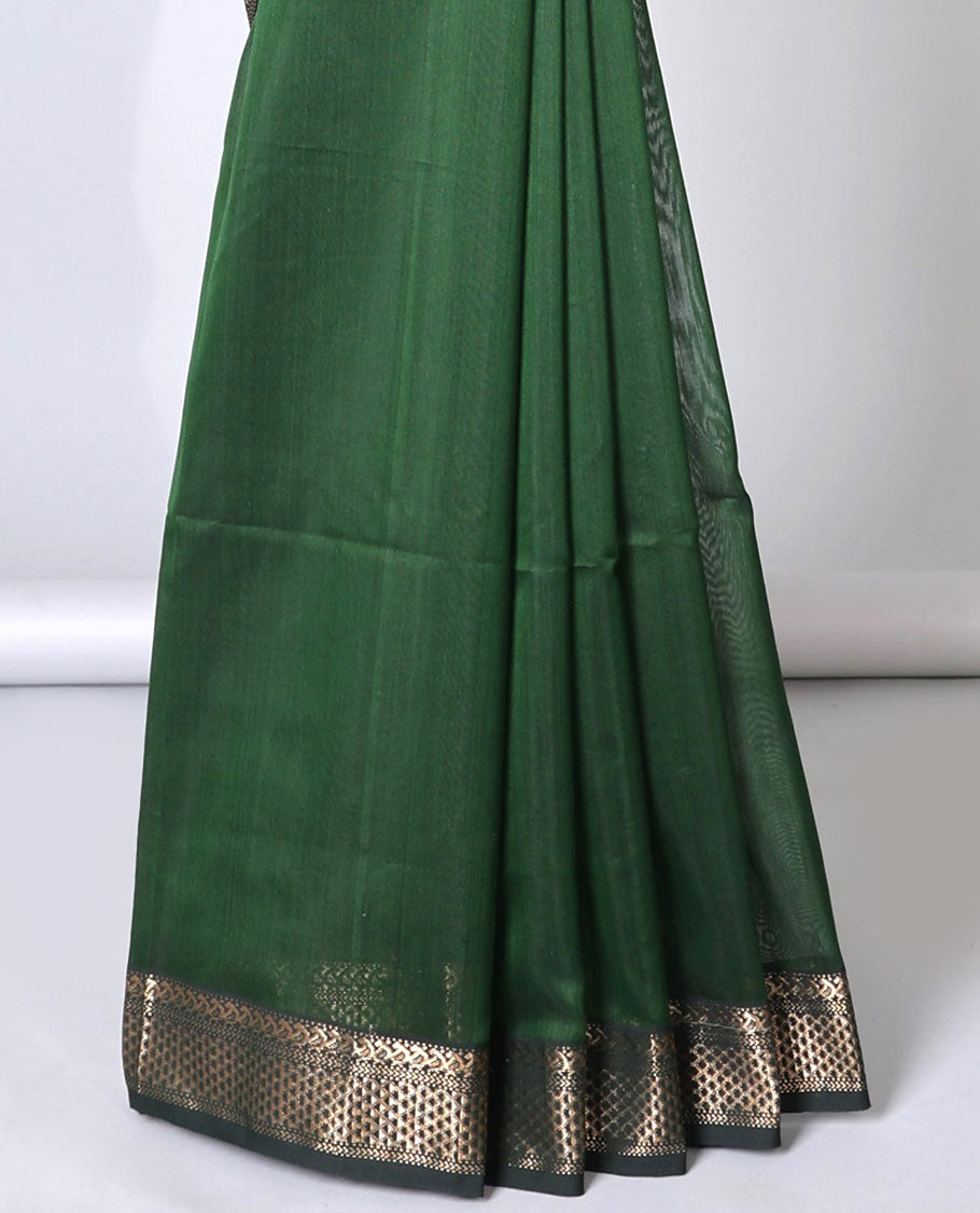 Green Maheshwari cotton saree with buttas, contrast traditional design border & zari design pallu