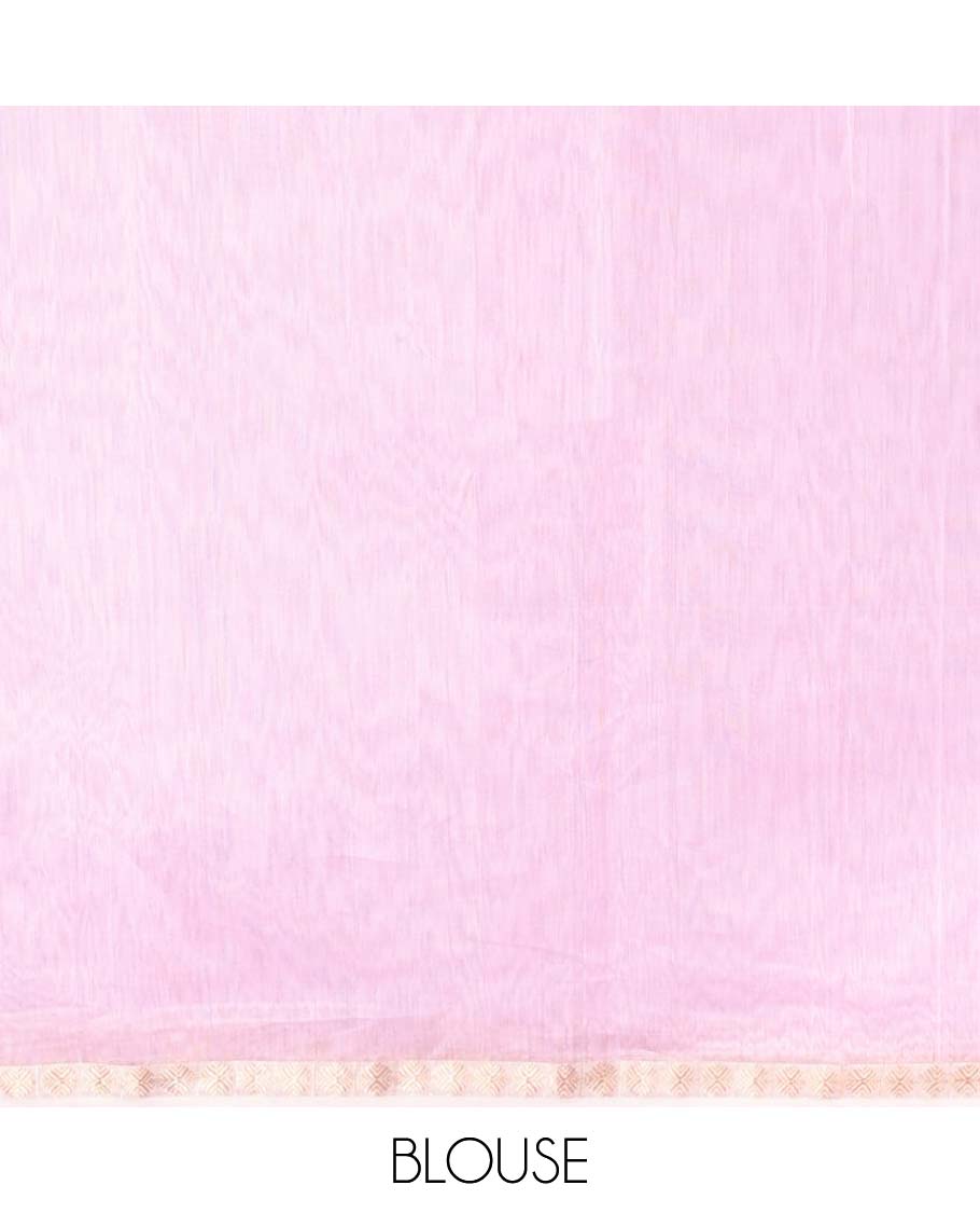 Pink Maheshwari cotton saree with buttas,traditional zari border & butterfly motifs pallu