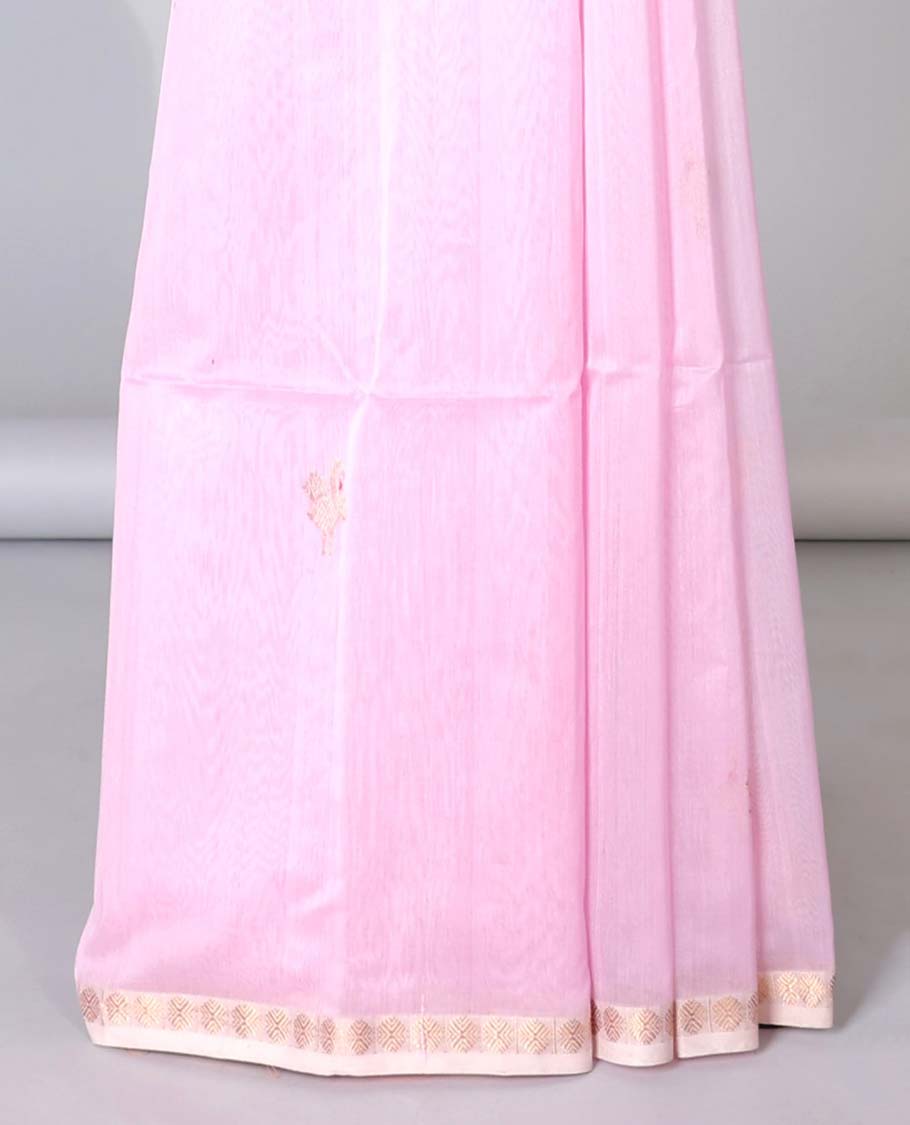 Pink Maheshwari cotton saree with buttas,traditional zari border & butterfly motifs pallu