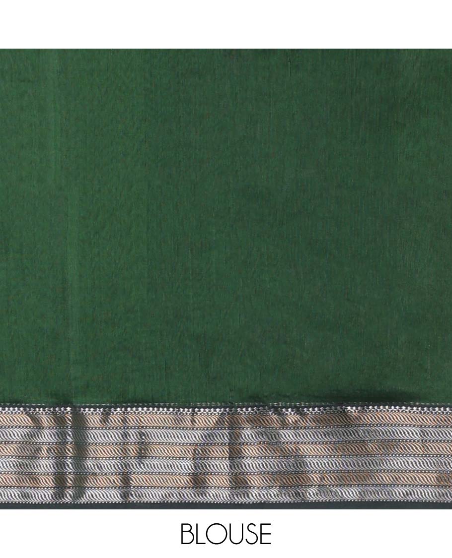 Green Maheshwari cotton saree with stripes, contrast traditional zari border & intricate pallu