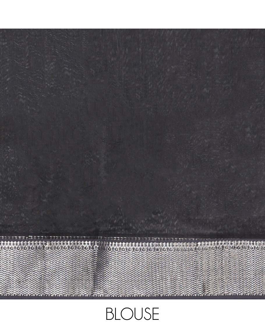 Black Maheshwari cotton saree with buttas, traditional zari border & pallu of zari designs
