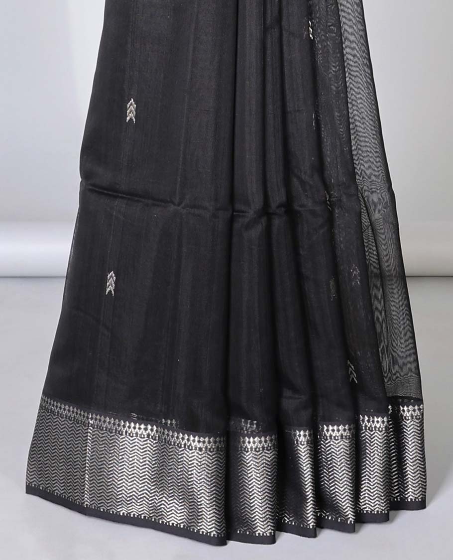 Black Maheshwari cotton saree with buttas, traditional zari border & pallu of zari designs