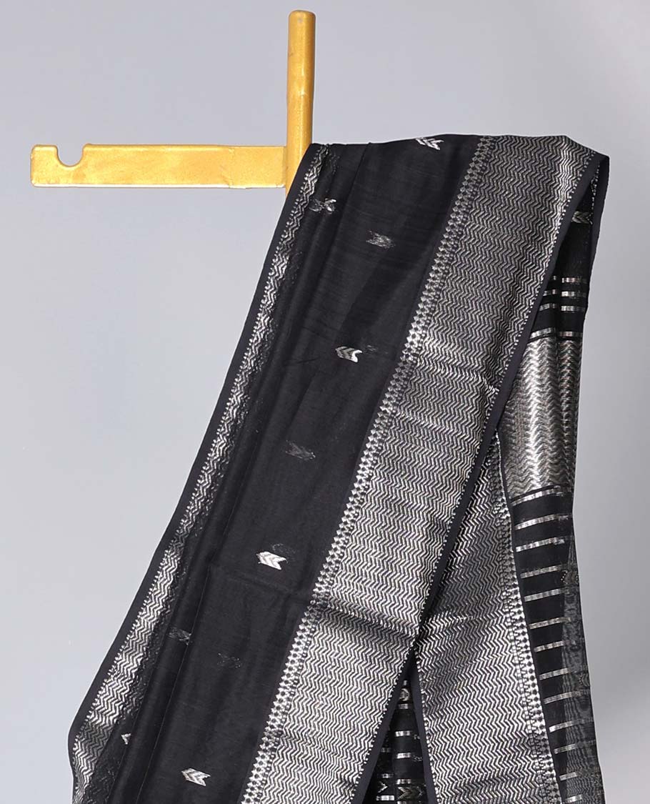 Black Maheshwari cotton saree with buttas, traditional zari border & pallu of zari designs