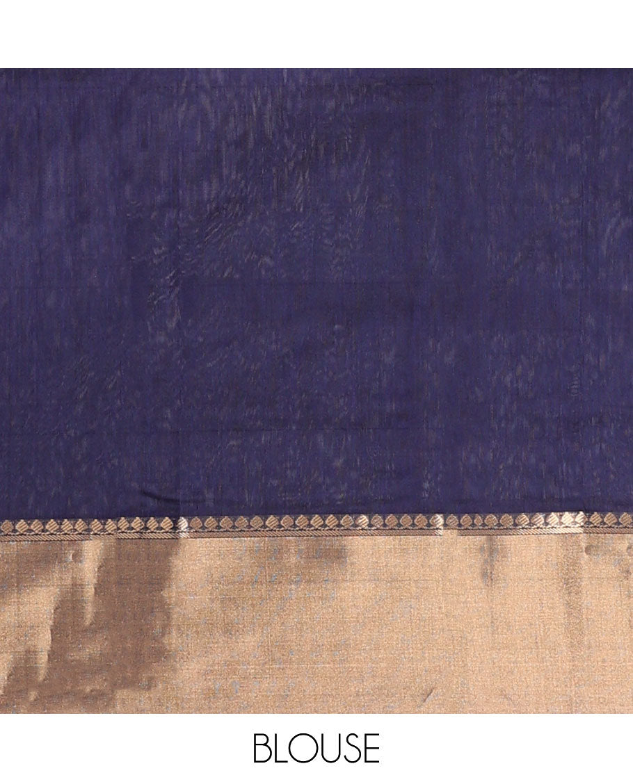 Blue chanderi cottonsaree with polka dot buttas, plain border & pallu of floral designs