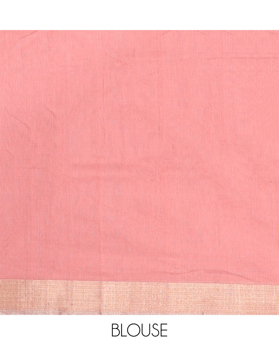 Red chanderi cotton saree with all-over zari buttas, plain border & zari design pallu