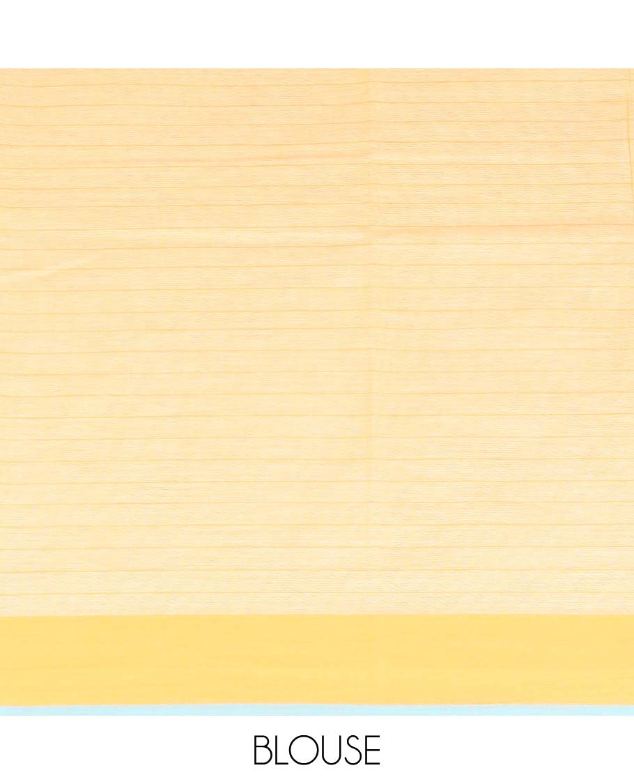 Yellow floral printed chirala cotton saree, contrast border & striped pallu