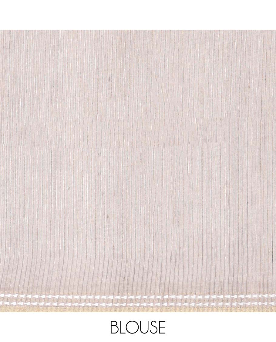 Blue diamond motifs semi-banaras art tussar saree, contrast vidarbha border & striped pallu 