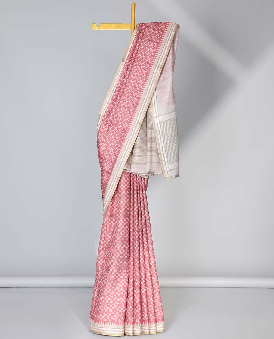 Purple unique motifs semi-banaras art tussar saree, contrast vidarbha border & striped pallu