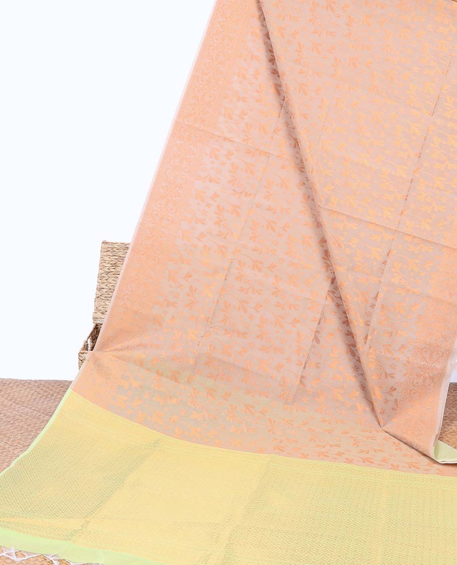 Sandal zari design semi-silk cotton saree, zari design border & contrast jaal design pallu
