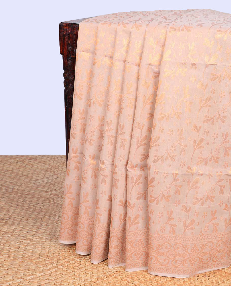 Sandal zari design semi-silk cotton saree, zari design border & contrast jaal design pallu