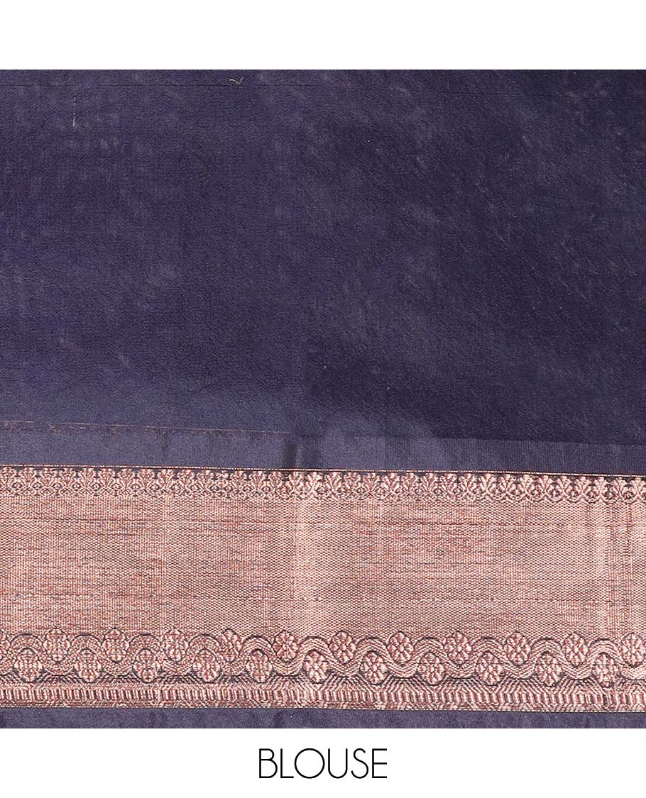 Orange zari buttas semi-silk cotton saree, contrast traditional zari border & intricately designed pallu