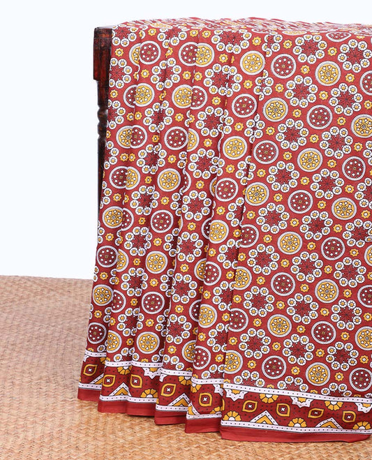 Light maroon flower motifs printed mul-mul cotton saree, printed border & intricate pallu