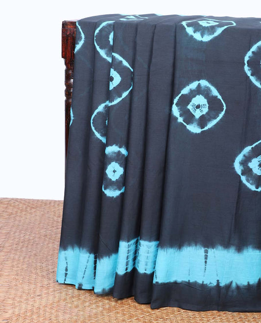 Borderless blue shibori printed mul-mul cotton saree