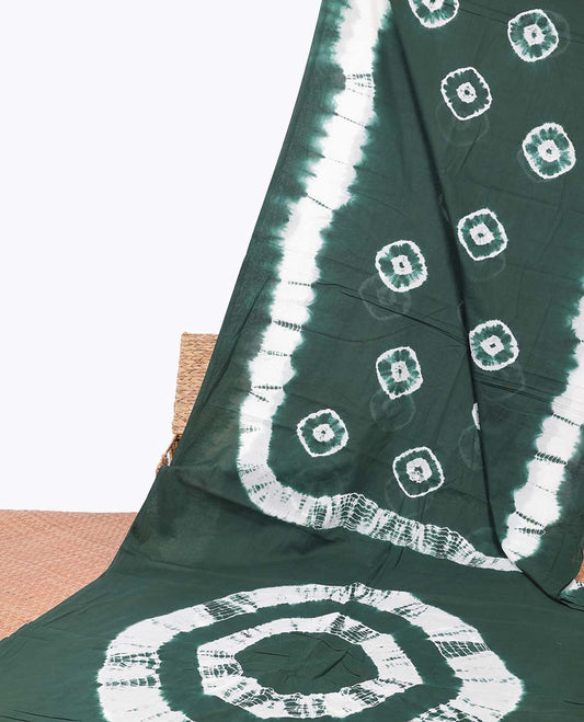 Borderless green shibori printed mul-mul cotton saree