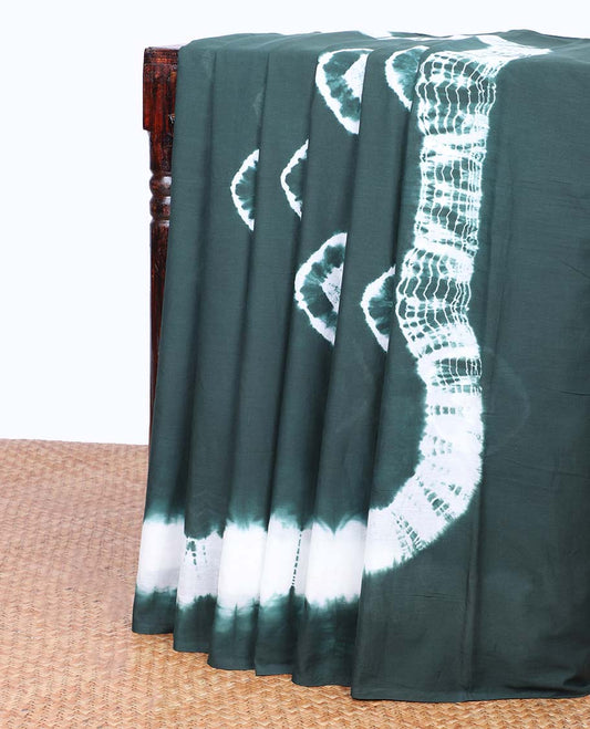 Borderless green shibori printed mul-mul cotton saree