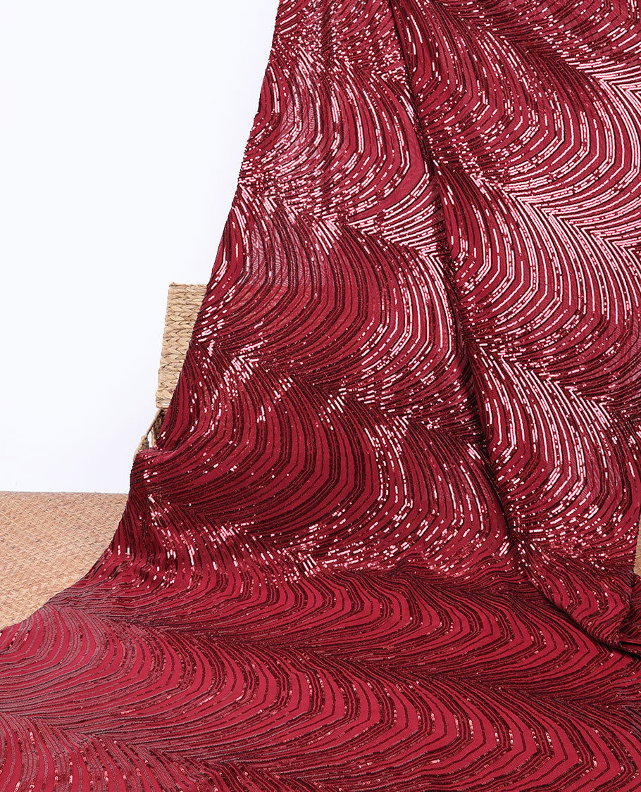 Borderless red sequins embroidered designer saree