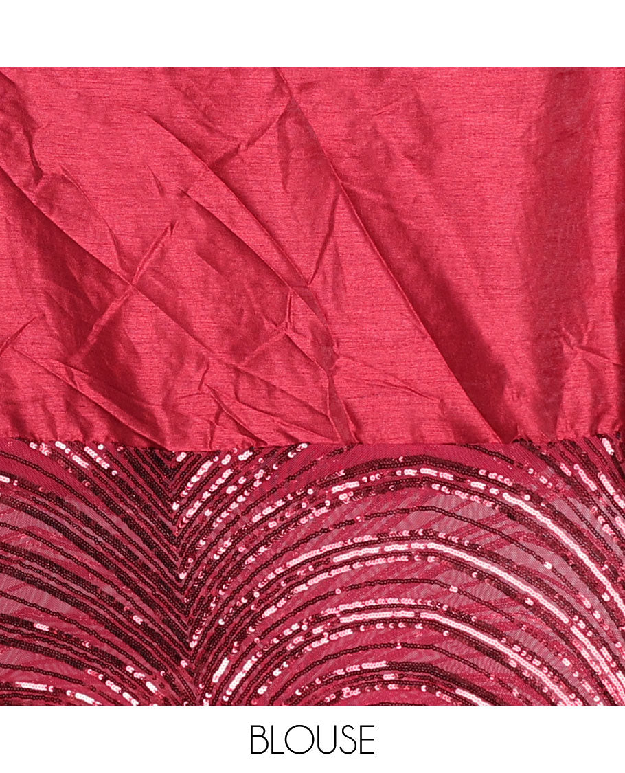 Borderless red sequins embroidered designer saree