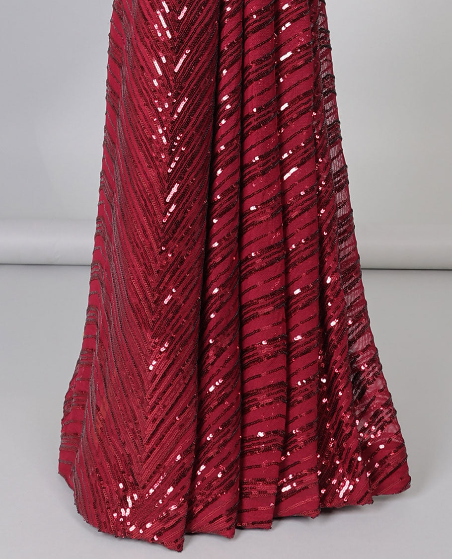 Borderless red sequins embroidered designer saree