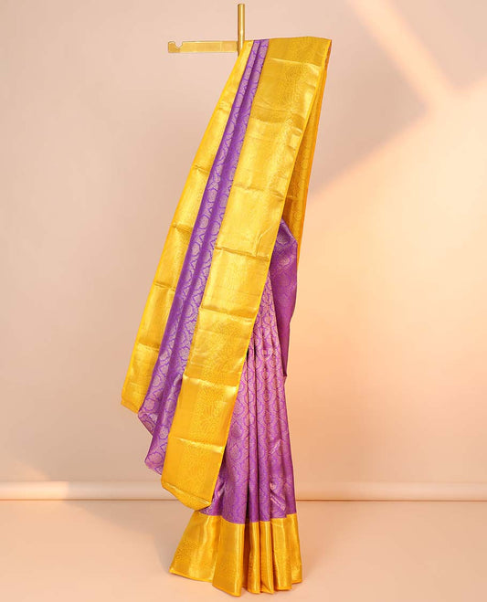 Purple jacquard kancheepuram wedding silk saree, contrast intricately zari woven  pallu & border of traditional designs 