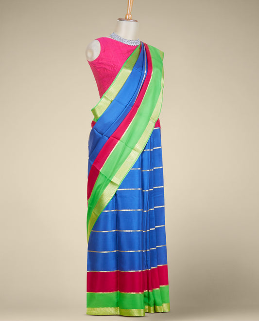 Blue zari designs mysore silk saree, contrast zari border of traditional designs