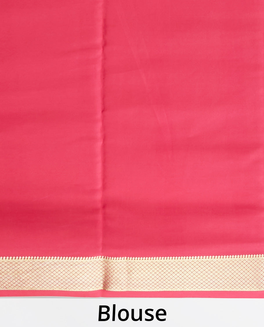 Red lotus motifs printed mysore silk saree with zari designs, traditional design zari border