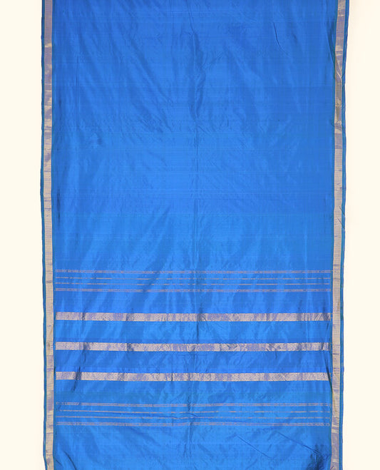 Blue plain design ten-yard saree, zari border of muthu designs & pallu of zari designs