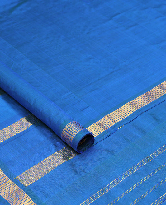 Blue plain design ten-yard saree, zari border of muthu designs & pallu of zari designs