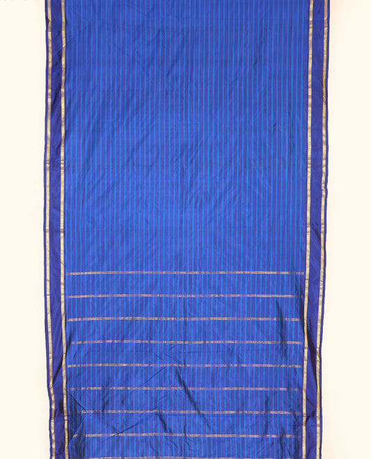 Blue striped ten-yard saree, zari design pallu & rettai pettu border of muthu designs