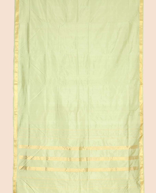 Green plain design ten-yard saree, zari border of muthu designs & pallu of zari designs