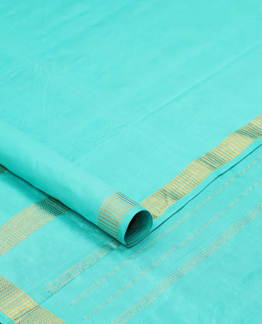 Turquoise blue plain design ten-yard saree, zari design pallu & zari border