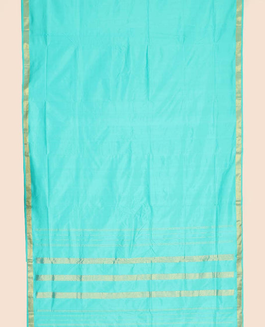 Turquoise blue plain design ten-yard saree, zari design pallu & zari border