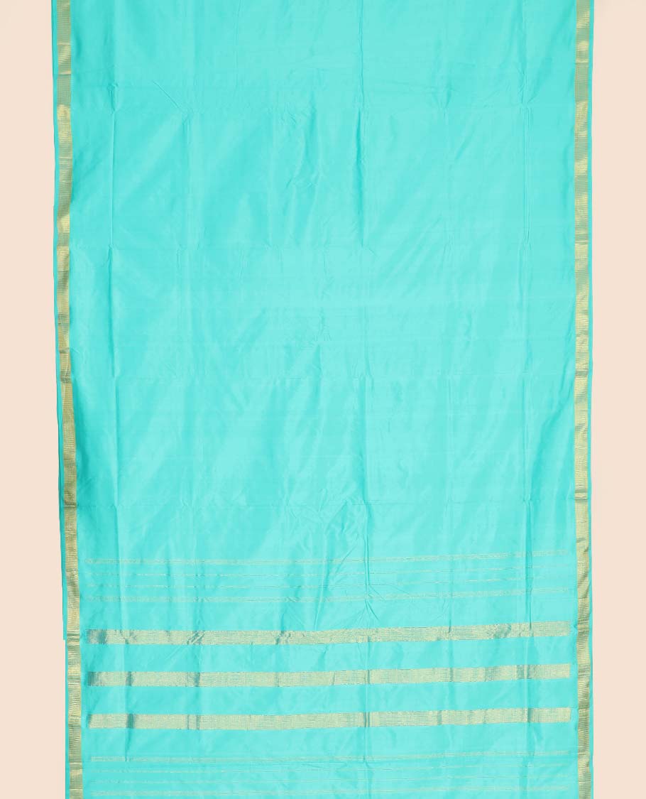Turquoise blue plain design ten-yard saree, zari design pallu & zari border