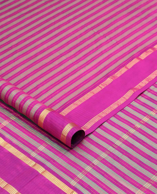 Multi-color striped ten-yard saree, zari design pallu & zari border of muthu designs