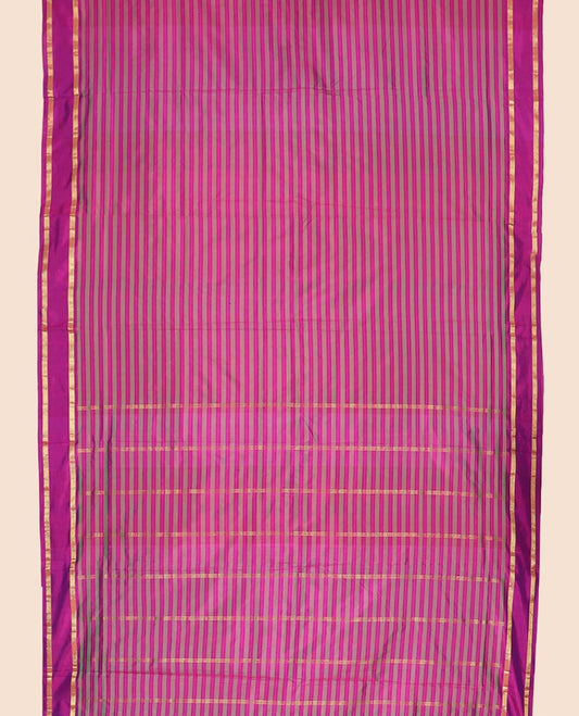 Multi-color striped ten-yard saree, zari design pallu & zari border of muthu designs