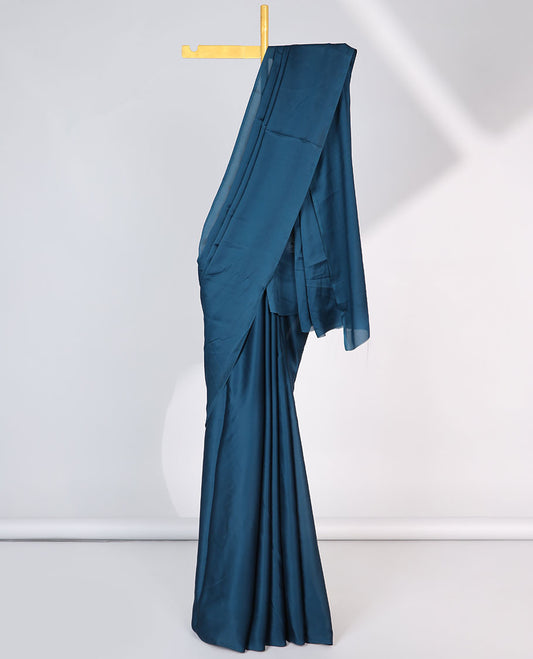 Borderless blue plain design semi-banaras crepe saree