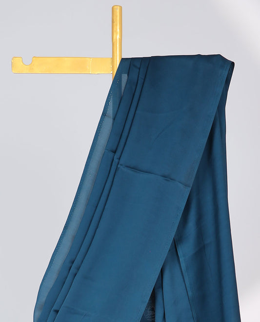 Borderless blue plain design semi-banaras crepe saree