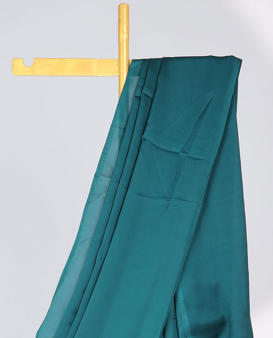 Borderless peacock blue plain design semi-banaras crepe saree
