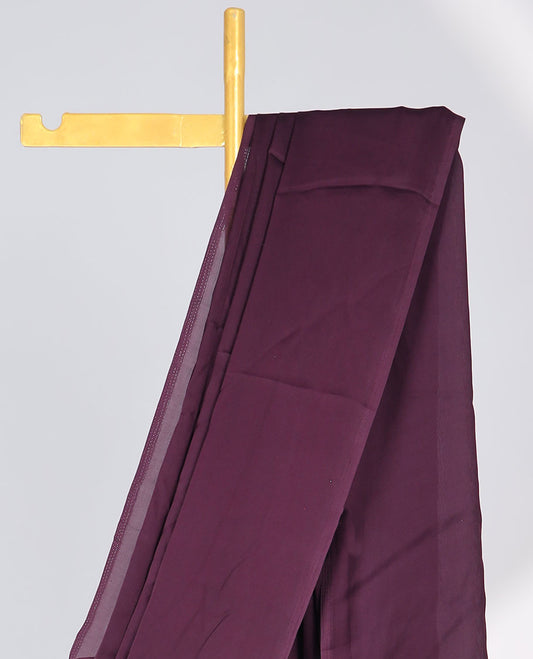Borderless maroon plain design semi-banaras crepe saree