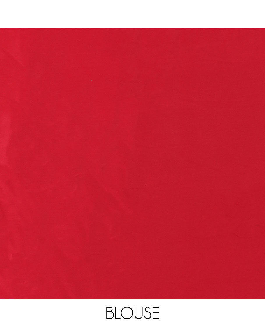 Borderless red plain design semi-banaras crepe saree